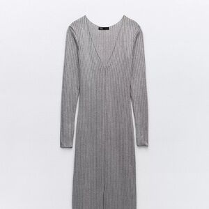 Gray Ribbed Knit Dress